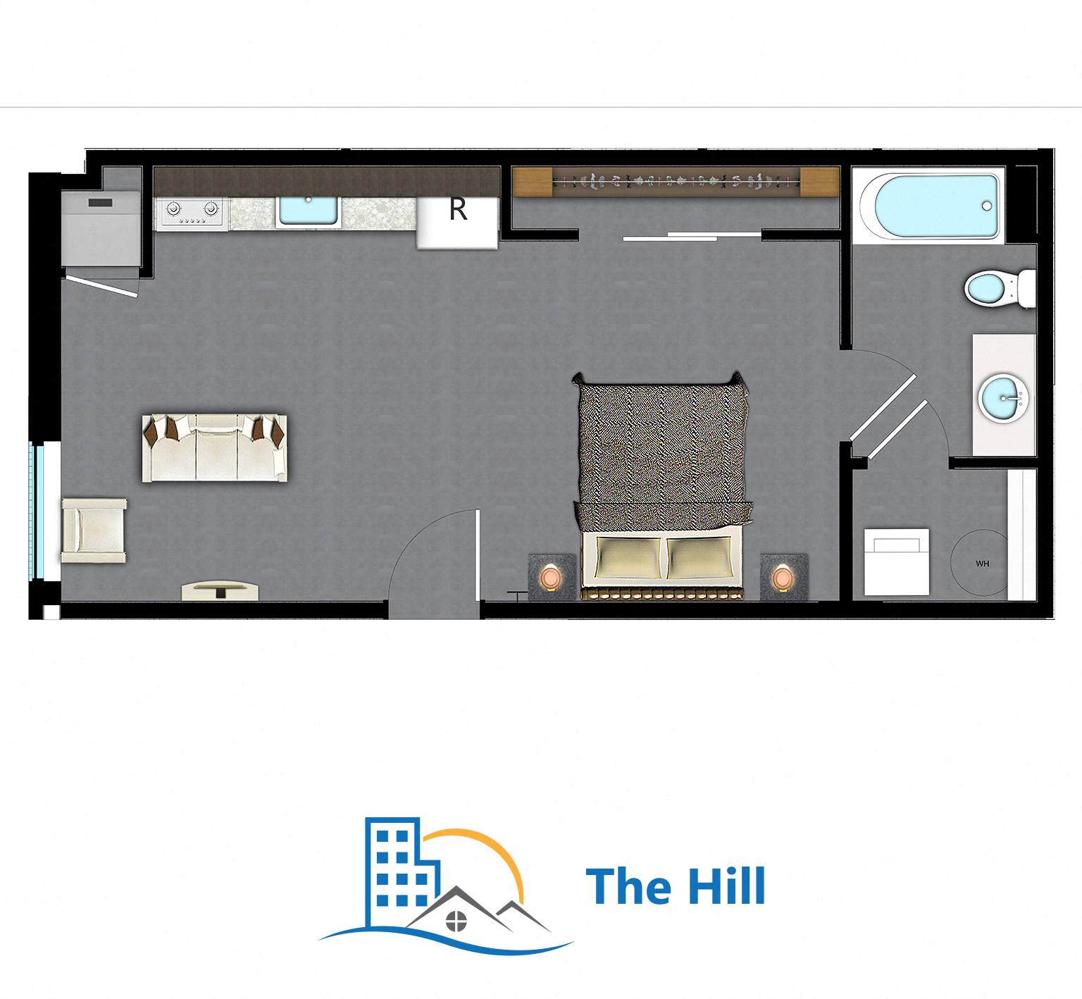 Floor plan for studio, 1 bath, 453 sqft
